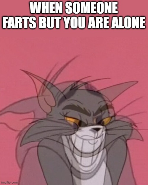 Fart | WHEN SOMEONE FARTS BUT YOU ARE ALONE | image tagged in conflicted tom,tom and jerry,alone,fart,farts | made w/ Imgflip meme maker