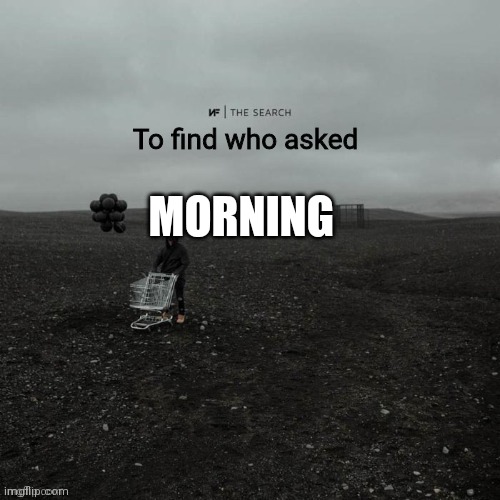 THE SEARCH To find who asked | MORNING | image tagged in the search to find who asked | made w/ Imgflip meme maker