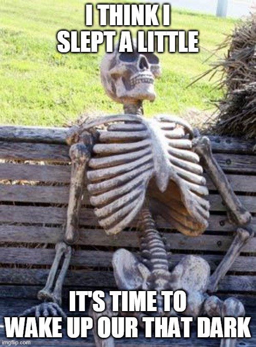 Waiting Skeleton | I THINK I SLEPT A LITTLE; IT'S TIME TO WAKE UP OUR THAT DARK | image tagged in memes,waiting skeleton | made w/ Imgflip meme maker