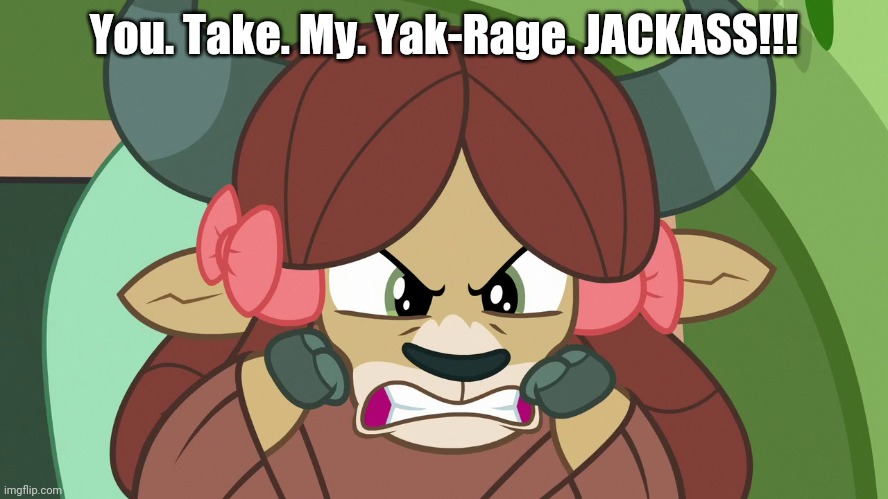 Raged Yona (MLP) | You. Take. My. Yak-Rage. JACKASS!!! | image tagged in raged yona mlp | made w/ Imgflip meme maker