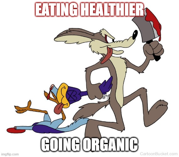 Eating Healthier | EATING HEALTHIER; GOING ORGANIC | image tagged in diet,roadrunner,coyote,wile e coyote,organic food | made w/ Imgflip meme maker
