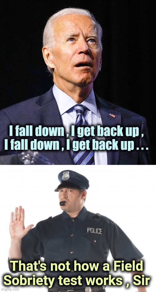 "Biden for President" they said , "it will be OK" they said | I fall down , I get back up , 
I fall down , I get back up . . . That's not how a Field Sobriety test works , Sir | image tagged in joe biden,memes,stop cop,gravity falls,damn gravity,too damn high | made w/ Imgflip meme maker