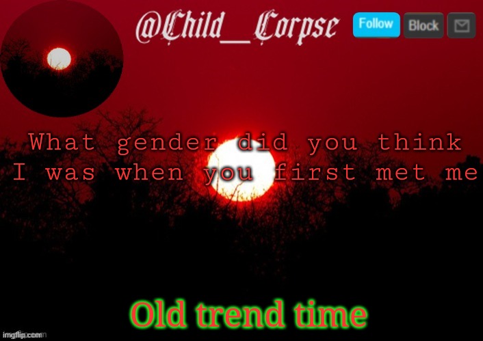 T | What gender did you think I was when you first met me; Old trend time | image tagged in t | made w/ Imgflip meme maker