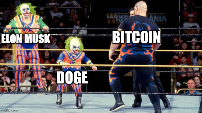 DOGE Vs Bitcoin | BITCOIN; ELON MUSK; DOGE | image tagged in doge,bitcoin,elonmusk | made w/ Imgflip meme maker