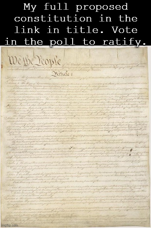 Constitution | My full proposed constitution in the link in title. Vote in the poll to ratify. | image tagged in constitution | made w/ Imgflip meme maker