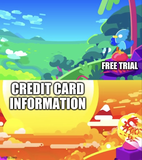 yes. | FREE TRIAL; CREDIT CARD INFORMATION | image tagged in memes,funny,nuclear explosion,credit card | made w/ Imgflip meme maker