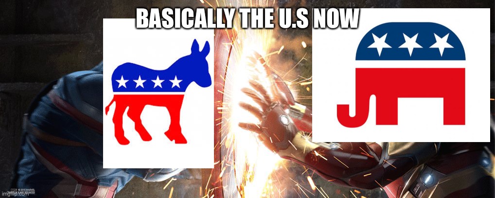 Marvel Civil War | BASICALLY THE U.S NOW | image tagged in marvel civil war,republicans suck | made w/ Imgflip meme maker