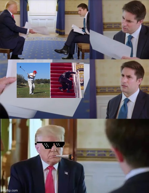 trump biden fall | image tagged in trump interview | made w/ Imgflip meme maker