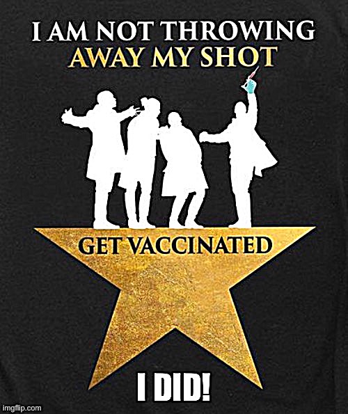 just got muh jab, hbu? | image tagged in vaccines,vaccination,vaccinations,covid-19,covid19,hamilton | made w/ Imgflip meme maker