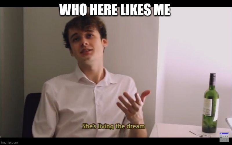 Living the dream | WHO HERE LIKES ME | image tagged in living the dream | made w/ Imgflip meme maker