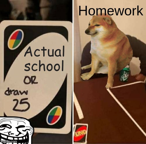 School in a nutshell | Homework; Actual school | image tagged in homework,school | made w/ Imgflip meme maker