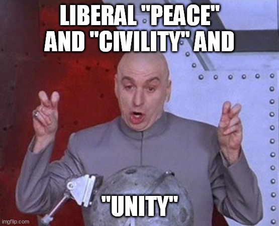 Dr Evil Laser Meme | LIBERAL "PEACE" AND "CIVILITY" AND "UNITY" | image tagged in memes,dr evil laser | made w/ Imgflip meme maker