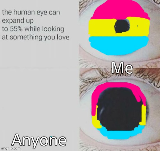 Eye pupil expand | Me; Anyone | image tagged in eye pupil expand | made w/ Imgflip meme maker