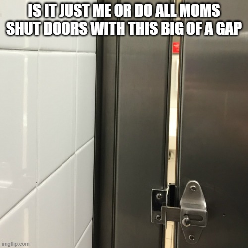 Bathroom stall gap | IS IT JUST ME OR DO ALL MOMS SHUT DOORS WITH THIS BIG OF A GAP | image tagged in bathroom stall gap | made w/ Imgflip meme maker