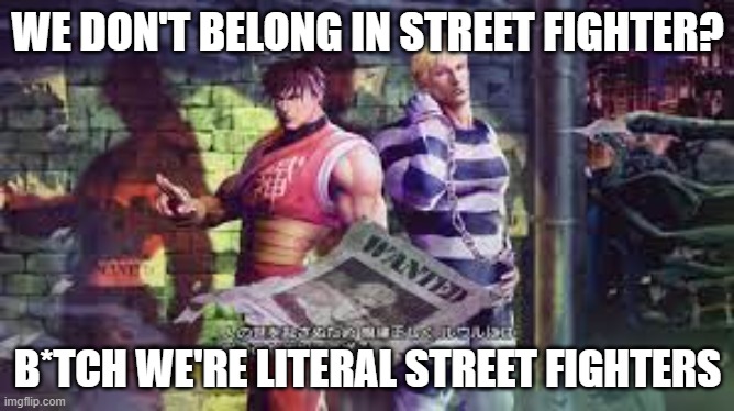 Final Fight | WE DON'T BELONG IN STREET FIGHTER? B*TCH WE'RE LITERAL STREET FIGHTERS | image tagged in final fight | made w/ Imgflip meme maker