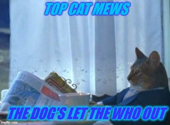 Whom Let's The Dogs Out. | TOP CAT MEWS; THE DOG'S LET THE WHO OUT | image tagged in memes,i should buy a boat cat | made w/ Imgflip meme maker