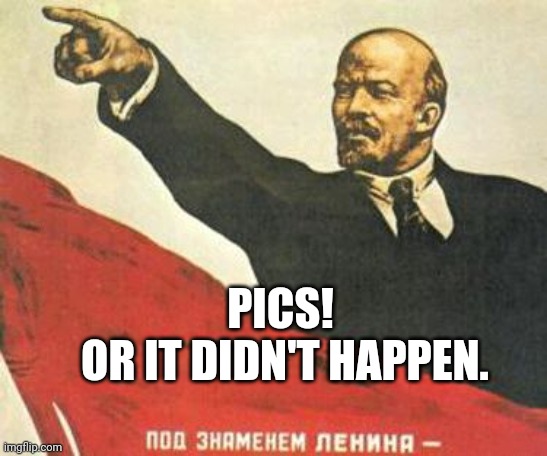 Lenin says | PICS!
 OR IT DIDN'T HAPPEN. | image tagged in lenin says | made w/ Imgflip meme maker