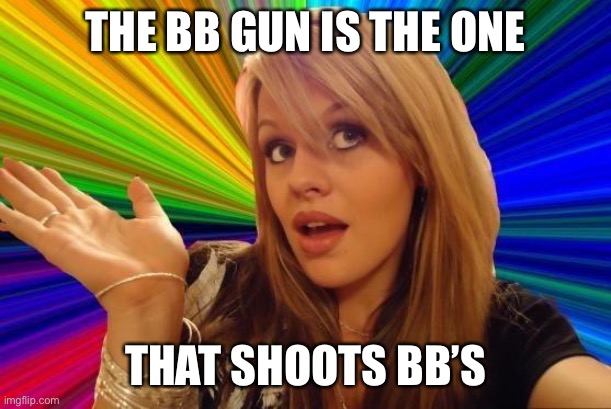 Dumb Blonde Meme | THE BB GUN IS THE ONE THAT SHOOTS BB’S | image tagged in memes,dumb blonde | made w/ Imgflip meme maker