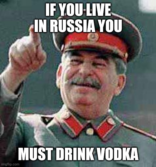 Stalin says | IF YOU LIVE IN RUSSIA YOU MUST DRINK VODKA | image tagged in stalin says | made w/ Imgflip meme maker