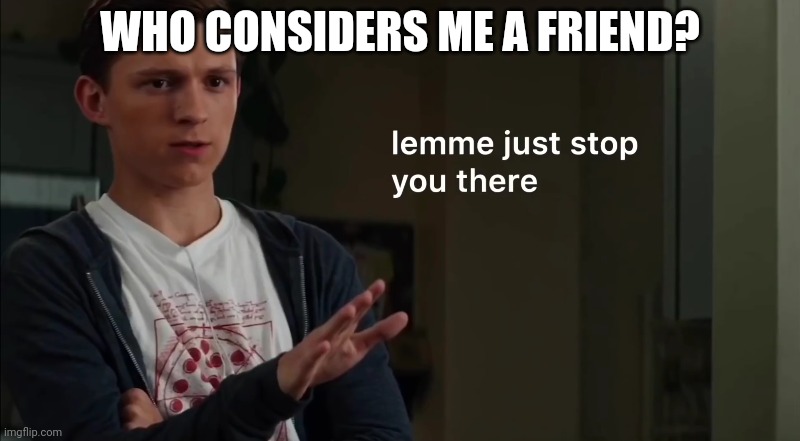 Lemme just stop you there | WHO CONSIDERS ME A FRIEND? | image tagged in lemme just stop you there | made w/ Imgflip meme maker