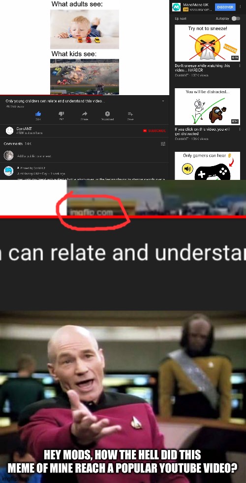 Ok mods, small discussion. How do you think this meme I made reach a YouTube video | HEY MODS, HOW THE HELL DID THIS MEME OF MINE REACH A POPULAR YOUTUBE VIDEO? | image tagged in memes,picard wtf,success | made w/ Imgflip meme maker