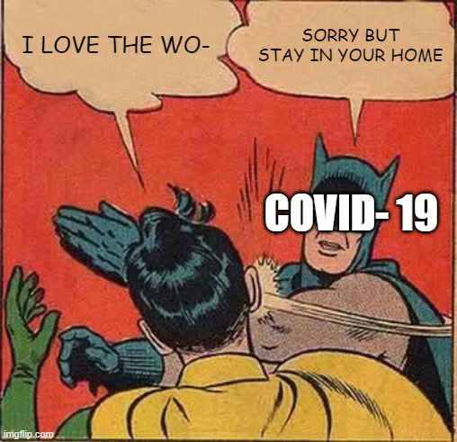 from 2021 to god knows when will this pandemic end | I LOVE THE WO-; SORRY BUT STAY IN YOUR HOME; COVID- 19 | image tagged in memes,batman slapping robin | made w/ Imgflip meme maker