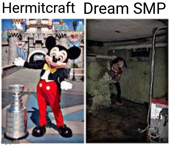 hermitcraft and dream smp | Hermitcraft; Dream SMP | image tagged in memes,funny,minecraft,hermitcraft,dream smp | made w/ Imgflip meme maker