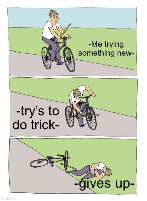 Bike Fall | -Me trying something new-; -try’s to do trick-; -gives up- | image tagged in memes,bike fall | made w/ Imgflip meme maker