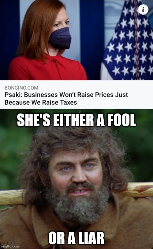 Or both... | SHE'S EITHER A FOOL; OR A LIAR | image tagged in memes,biden administration,let's raise their taxes,robin hood,little john,fool or liar | made w/ Imgflip meme maker