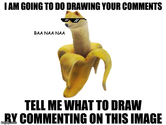 Blank White Template | I AM GOING TO DO DRAWING YOUR COMMENTS; BAA NAA NAA; TELL ME WHAT TO DRAW BY COMMENTING ON THIS IMAGE | image tagged in blank white template | made w/ Imgflip meme maker