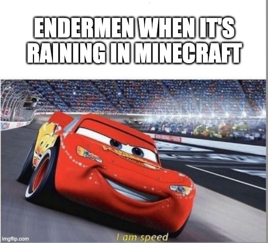 I am Speed | ENDERMEN WHEN IT'S RAINING IN MINECRAFT | image tagged in i am speed | made w/ Imgflip meme maker