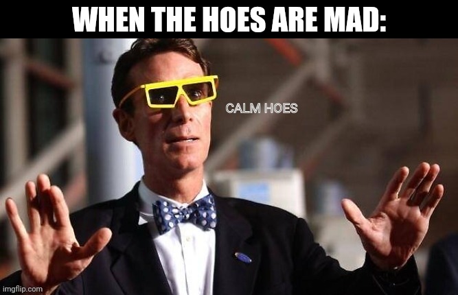 Idk | WHEN THE HOES ARE MAD: | image tagged in bill nye calm hoes,anti meme | made w/ Imgflip meme maker
