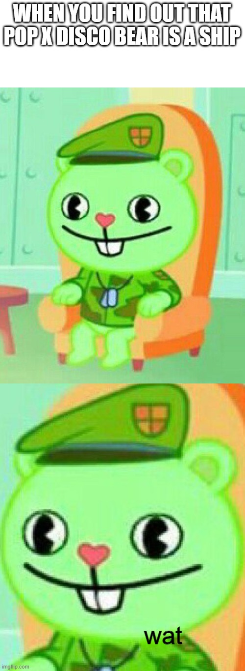 Flippy Wat | WHEN YOU FIND OUT THAT POP X DISCO BEAR IS A SHIP | image tagged in flippy wat | made w/ Imgflip meme maker