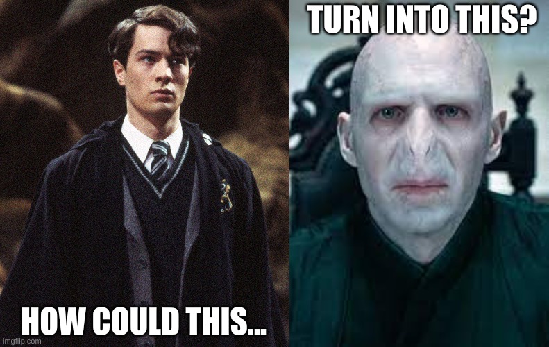 TURN INTO THIS? HOW COULD THIS... | image tagged in lord voldemort,tom riddle,ugly,cool | made w/ Imgflip meme maker