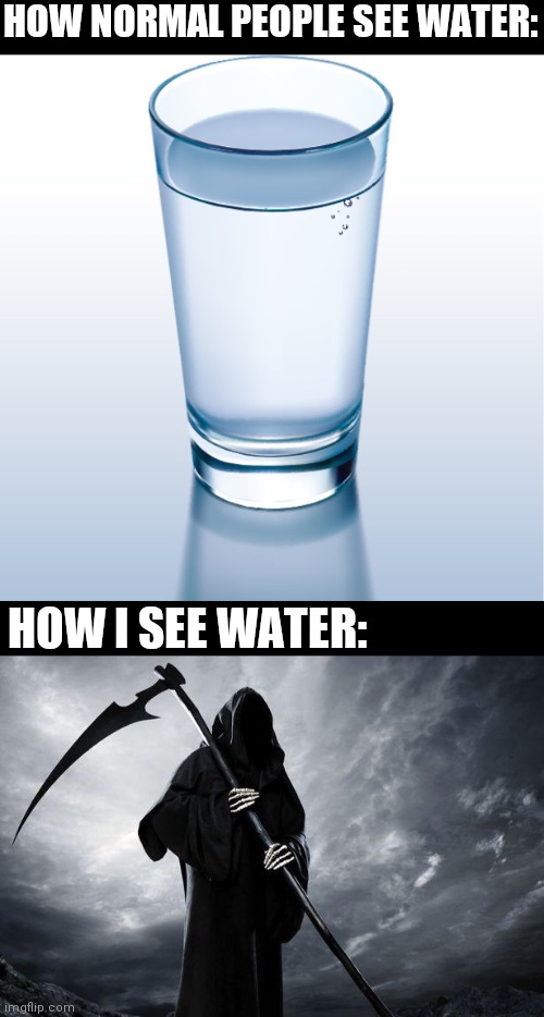 Woomy | HOW NORMAL PEOPLE SEE WATER:; HOW I SEE WATER: | image tagged in death | made w/ Imgflip meme maker