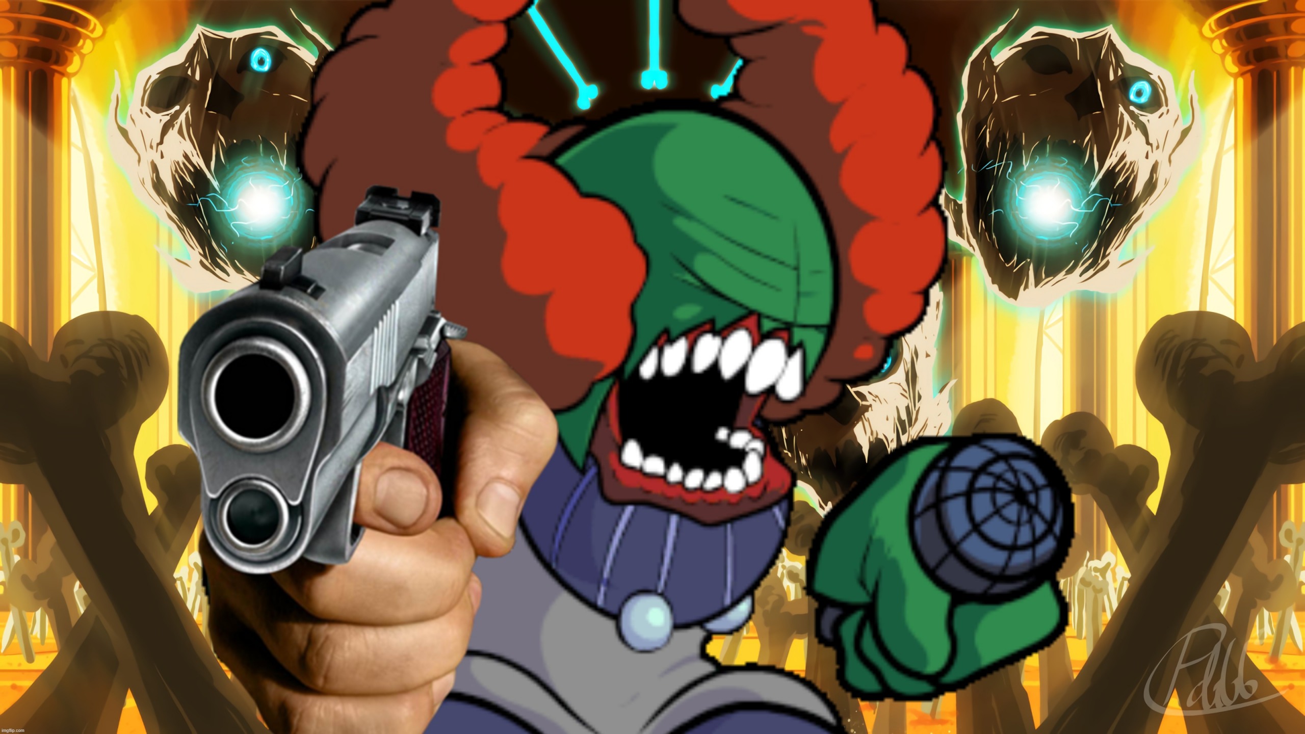 Tricky from Undertale with a gun Blank Meme Template