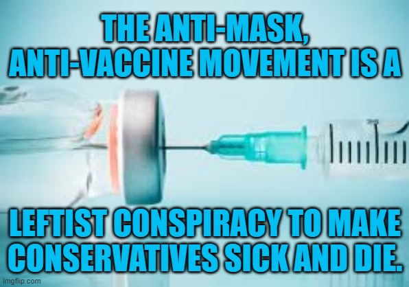 Ask Idaho Lawmakers. | THE ANTI-MASK, ANTI-VACCINE MOVEMENT IS A; LEFTIST CONSPIRACY TO MAKE CONSERVATIVES SICK AND DIE. | image tagged in politics | made w/ Imgflip meme maker
