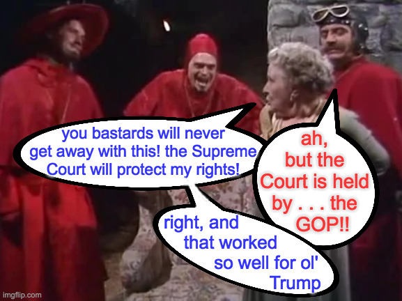 you bastards will never get away with this! the Supreme Court will protect my rights! ah,
but the
Court is held
by . . . the
   GOP!! right, | made w/ Imgflip meme maker