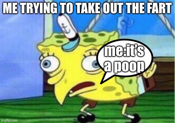 Mocking Spongebob | ME TRYING TO TAKE OUT THE FART; me:it’s a poop | image tagged in memes,mocking spongebob | made w/ Imgflip meme maker