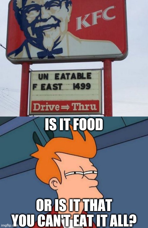 I'm So Confused | IS IT FOOD; OR IS IT THAT YOU CAN'T EAT IT ALL? | image tagged in memes,futurama fry | made w/ Imgflip meme maker