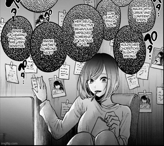 Akasaka Aka rule of thumb if you're fall in love, you gonna filled your  entire room with motivational/research posters(by the way, i just reach  this point, don't spoil me please) : r/OshiNoKo
