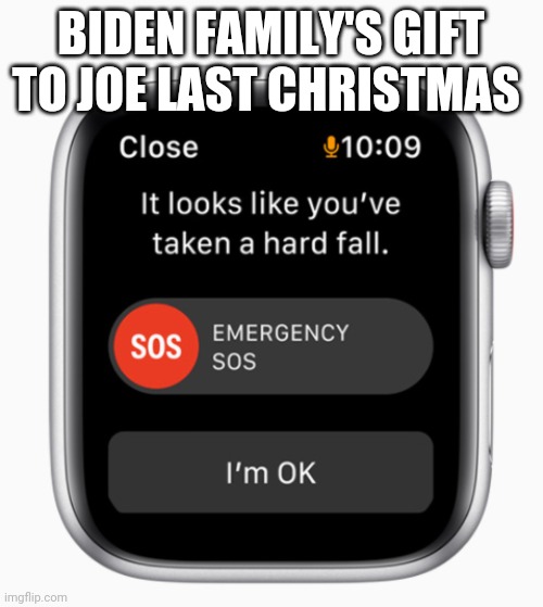 Apple watch fall alarm | BIDEN FAMILY'S GIFT TO JOE LAST CHRISTMAS | image tagged in apple watch fall alarm | made w/ Imgflip meme maker