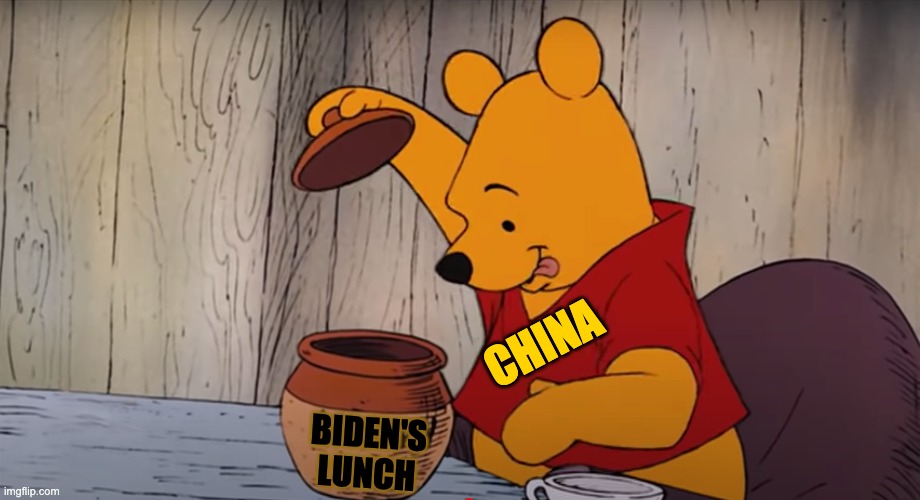 China eats Joe Biden's lunch | CHINA; BIDEN'S
LUNCH | image tagged in xi jinping,sad joe biden,winnie the pooh | made w/ Imgflip meme maker