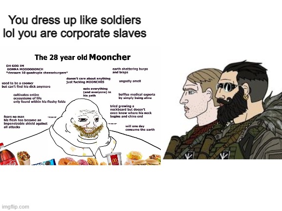 You dress up like soldiers lol you are corporate slaves | made w/ Imgflip meme maker