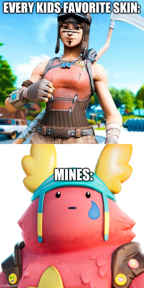 why |  EVERY KIDS FAVORITE SKIN:; MINES: | image tagged in renegade raider,guff | made w/ Imgflip meme maker