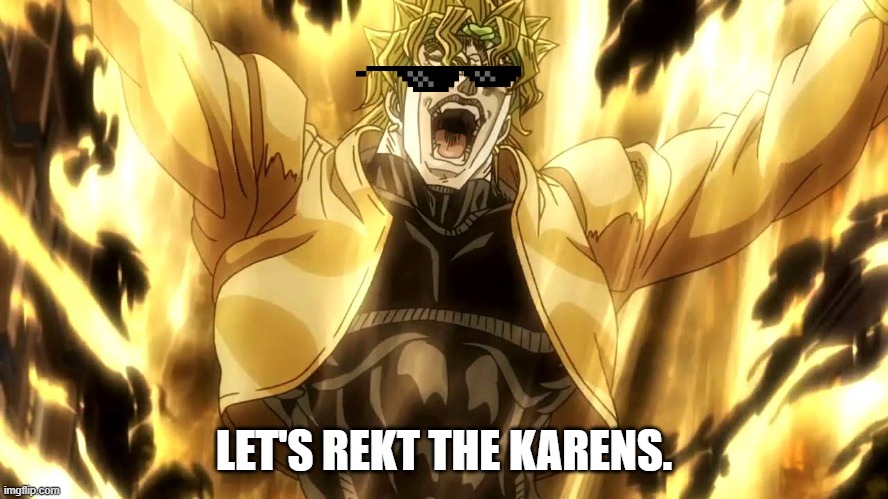 Za Warudo | LET'S REKT THE KARENS. | image tagged in za warudo | made w/ Imgflip meme maker