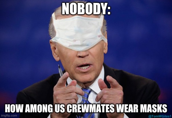 Lol | NOBODY:; HOW AMONG US CREWMATES WEAR MASKS | image tagged in joe biden covid mask | made w/ Imgflip meme maker