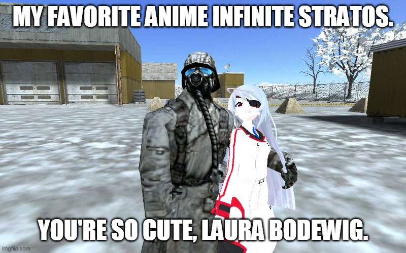 My Favorite Anime Infinite Stratos. | MY FAVORITE ANIME INFINITE STRATOS. YOU'RE SO CUTE, LAURA BODEWIG. | image tagged in gmod,memes,anime | made w/ Imgflip meme maker