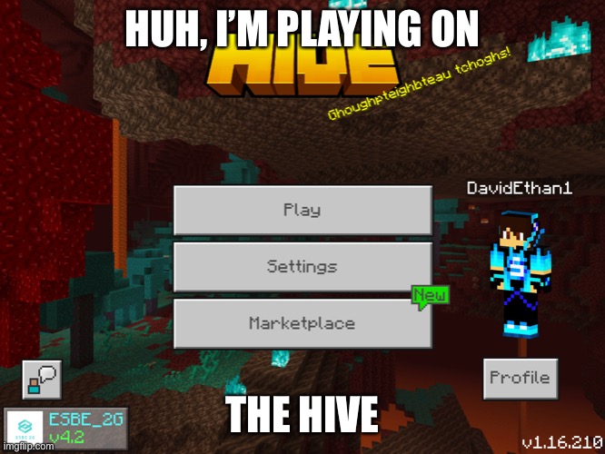 When Minecraft still shows the server logo | HUH, I’M PLAYING ON; THE HIVE | image tagged in minecraft | made w/ Imgflip meme maker