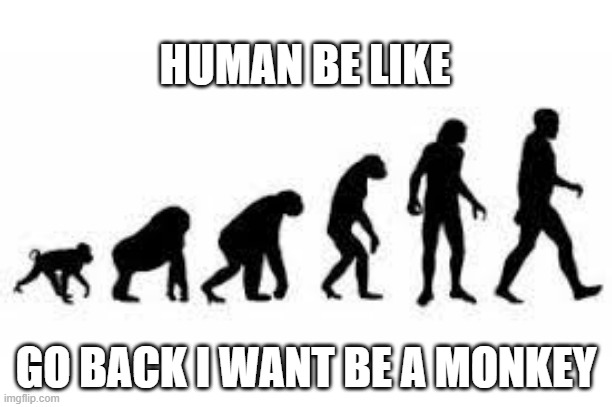 Go back i want to be a monkey | HUMAN BE LIKE; GO BACK I WANT BE A MONKEY | image tagged in funny memes | made w/ Imgflip meme maker